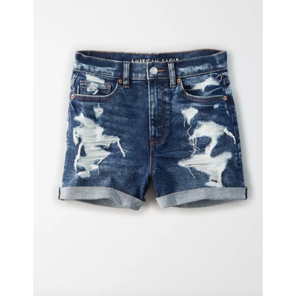 C3 American Eagle AE Stretch Denim Mom Shorts Size 2 Darken Destroy Dark Wash - Picture 1 of 6